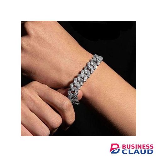 men/women iced cuban wrist hand bracelet chain jewelry for men/women Silver Color