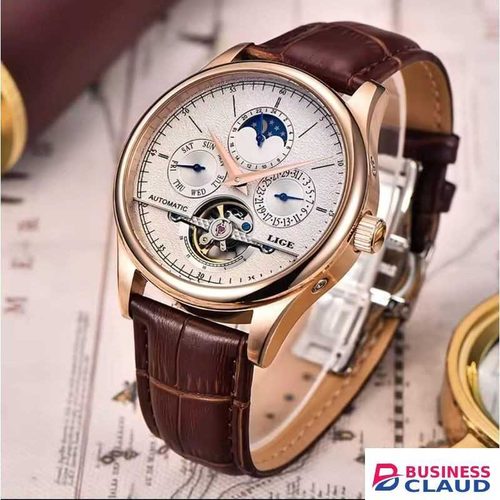 Lige Automatic Mechanical Men Tourbillion Watch Waterproof