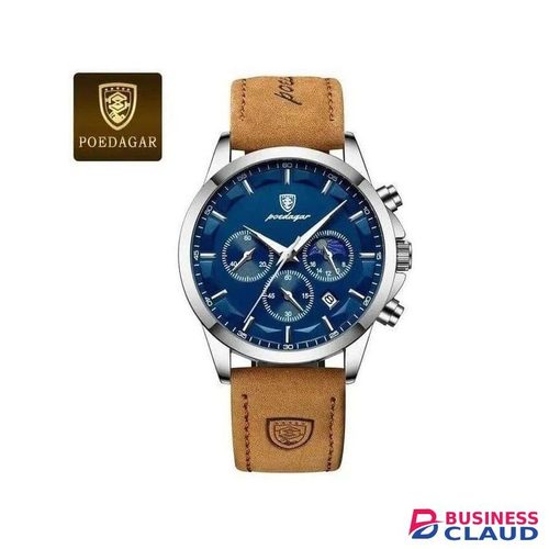 POEDAGAR 928 Men Watches Chronograph Waterproof Men Genuine Leather Band Business Luminous Calendar Date Quartz Watch