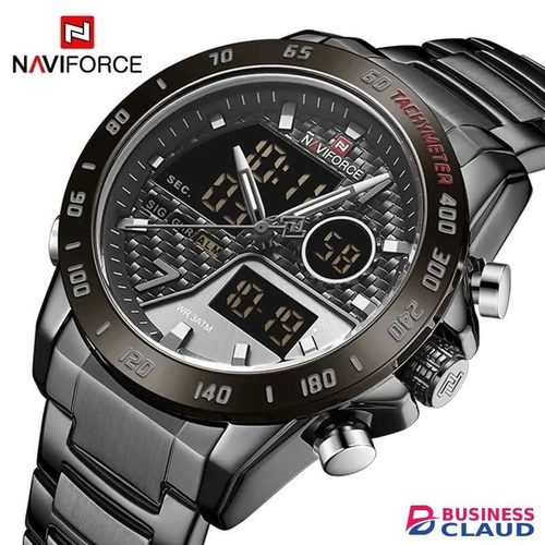 Naviforce NF9171 Black Stainless Steel Dual Time