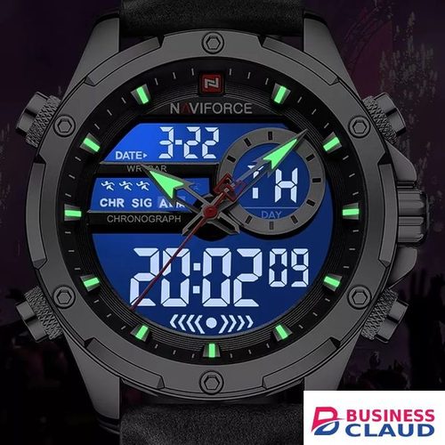 Naviforce Classic Men Watch Digital WristWatch Leather LED Quartz NF9208