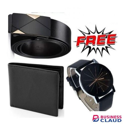 HIGH QUALITY AUTOMATIC BUCKLE LEATHER BELT FOR MEN// MAN + GIFTS LEATHER WALLET & WRIST WATCH