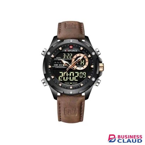Naviforce NF9208 brown strap leather fashion Analog/Digital
