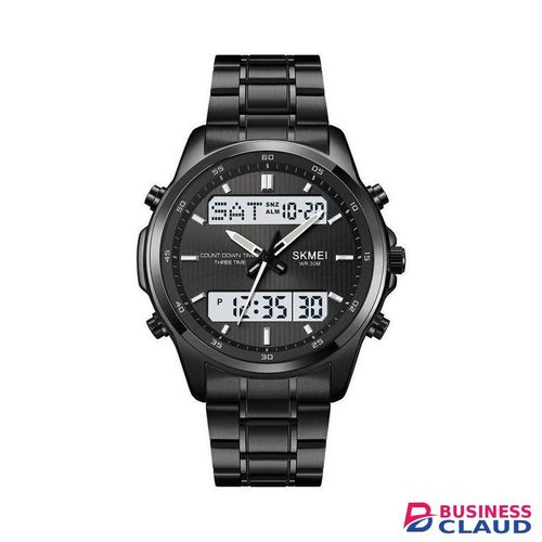 Skmei 2049 Top Business LED Dual Display Stainless Steel Stop Watches Chronograph Waterproof Watch-black