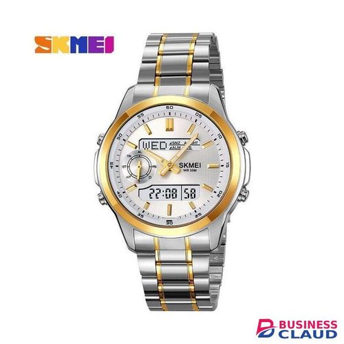 Skmei 2284 stainless steel analog and digital display Alarm mens watch-silver