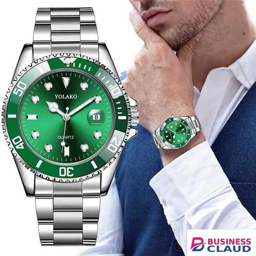 YOLAKO Green Men Military Sport Stainless Steel Date Quartz Wristwatch Clock