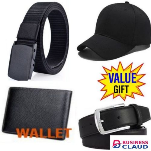 Belts For Men Leather Belt Canvas - Comfortable Belt + Men Belt + Cap + Wallet