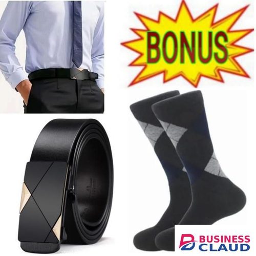 Professional Men’s Auto Buckle Belt Kenya Smart, simple, and stylish ideal for men seeking a professional edge in formal settings + FREE GIFT A Pair Of SOCKS.