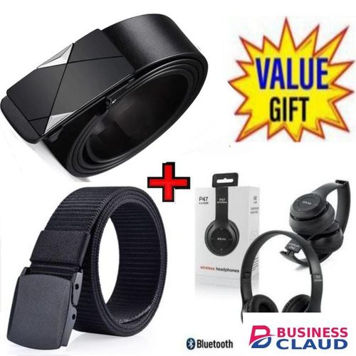Mens Leather Belt Belts High Quality+ Canvas Belt +P47 Headphones