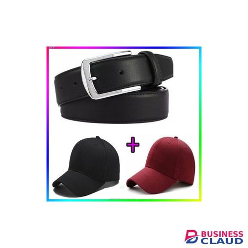 Men Buckle Leather Belt + 2 Free Snap Back Cap