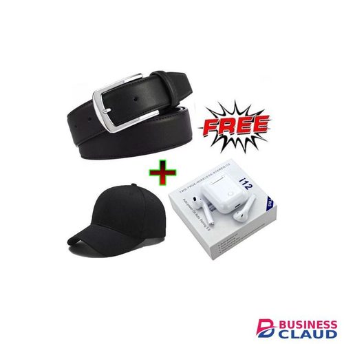 Mens Buckle Comfortable Belt + Cap + I12TWS