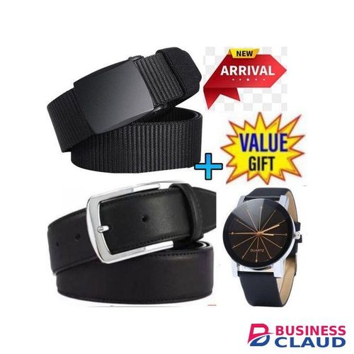 Mens Buckled Comfortable Belt // Men Fabric Adjustable Canvas Belts Tactical belt +Men Buckle Leather Belt +Free Watch