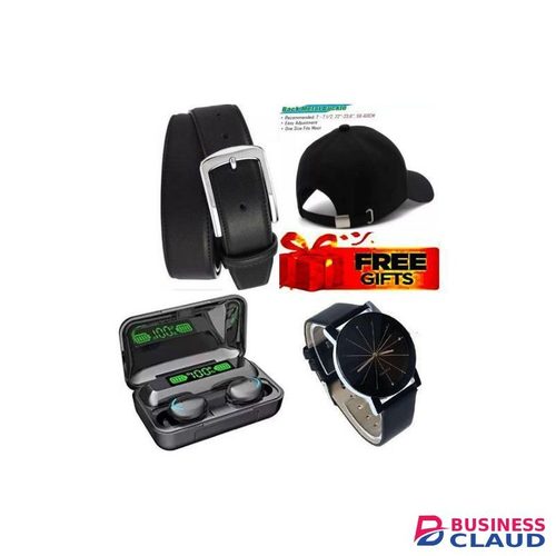 BEST MEN Leather Automatic Buckle Belt COMFORTABLE BUCKLE OFFICIAL BELT + EXTRA GIFTS MEN HAND WRIST WATCH & HAND JEWELLERIES + STRONG BASS BLUETOOTH EARBUDS // EARPODS & CAP