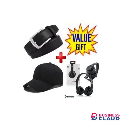 Mens Buckle Comfortable Belt + Cap + P47-oraimo-sound Headphonesg