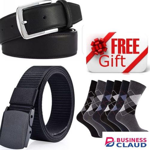 belts For men quality, Fashion Mens Buckle ComFor table Belt - BLACK + 3 pairs of socks