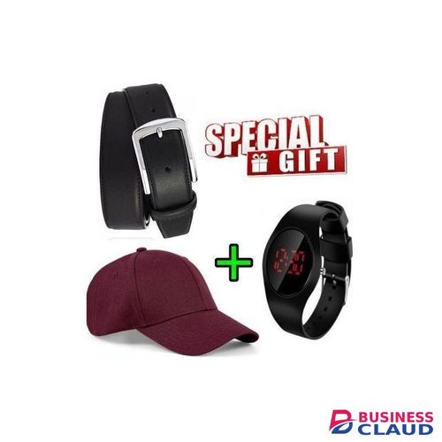 Ladies Pin Buckle Leather Belt + Smart Gifts Cap & Classic Watch