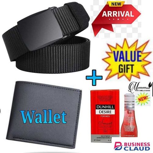 Mens Buckled Comfortable Belt // Men Fabric Adjustable Canvas Belt Tactical belt+ Wallet +Free Dunhill Desire Perfume