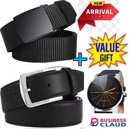 Mens Buckled Comfortable Belts // Men Fabric Adjustable Canvas Belts Tactical belts + Free Watch