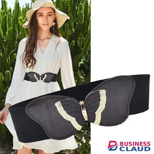 Women's Elastic Waist Cover Black Belt With Elastic Decorative Wide Belt
