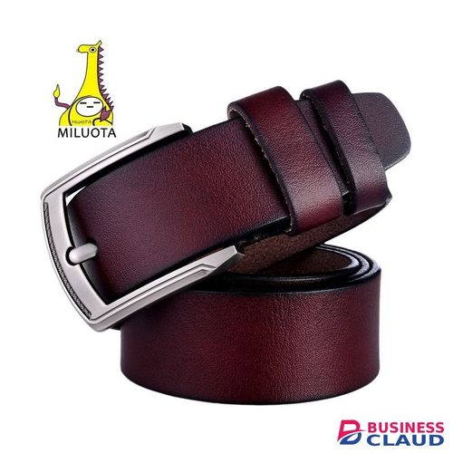 Men's 100% Leather Belt With Metal Buckle - Brown