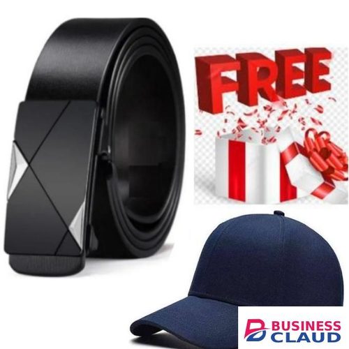 High-Quality Soft Leather Men's Belt With Automatic Buckle In Black With FREE ADJUSTABLE UNISEX CAP