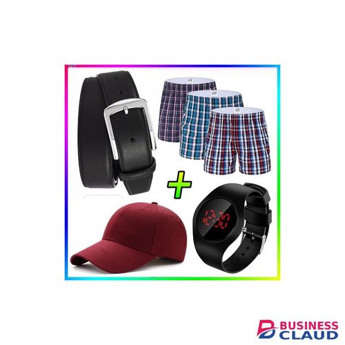 Stylish Smart Pin Buckle Men's Belt + Free Cap & Watch & 3 Pieces XL Boxers