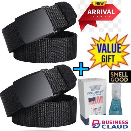 Mens Buckled Comfortable Belts // Men Fabric Adjustable Canvas Belts Tactical belts + Free Polo Sport Perfume