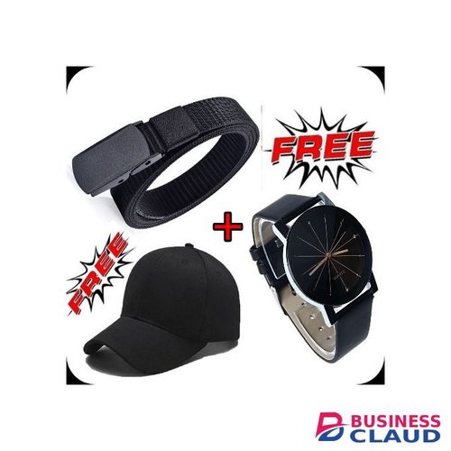 Young Retro Men//Women Fabric Adjustable Canvas Belt + Free Watch & Cap
