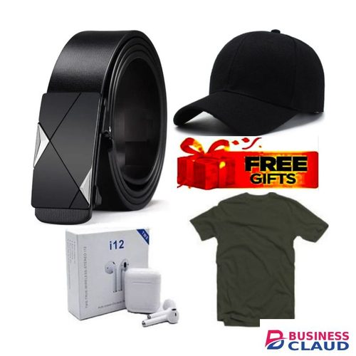 MEN Leather Automatic Buckle Belt COMFORTABLE BUCKLE OFFICIAL BELT + EXTRA T-shirt Tops Men Clothing Sets TEES SHORT SLEEVES SUMMER LOOSE TSHIRT ASSORTED SIZE + STRONG BASS BLUETOOTH EARBUDS // EARPODS & CAP
