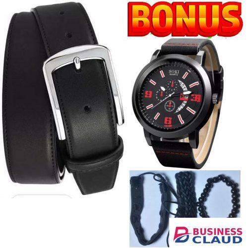 Men Watch Versatile Business Men Belt Watch Quartz Watch Bracelet Set Hand Wrist Watch With Bracelet Set + FREE LEATHER BELT
