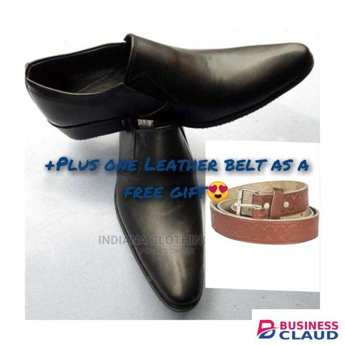 Mens Official Ethiopian Leather Shoes And One Gift Leather Belts - Black