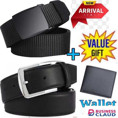 Mens Buckled Comfortable Belt // Men Fabric Adjustable Canvas Belts Tactical belt +Men Buckle Leather Belt +Free Wallet