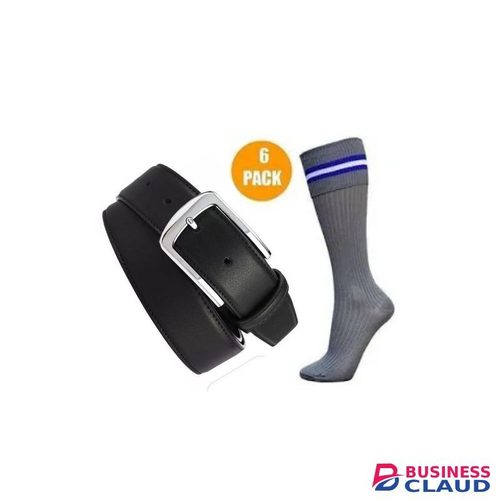 Stylish And Durable Black School Belt For Boys +Free 6 Pack Median Size Socks For Boys