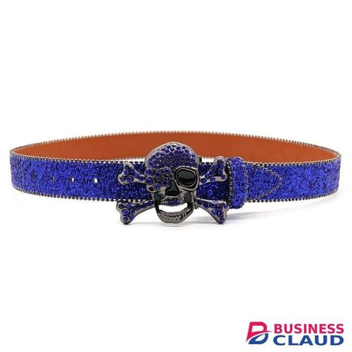 Stylish Blue Rhinestone Studded Belt with Decorative Buckle original