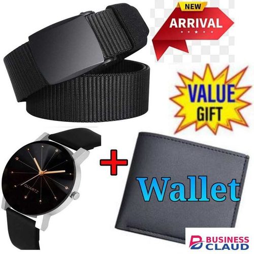 Mens Buckled Comfortable Belt // Men Fabric Adjustable Canvas Belt Tactical belt+Watch + Free Wallet