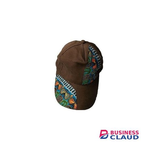 Men's brown Ankara cap and brown leather belt combo