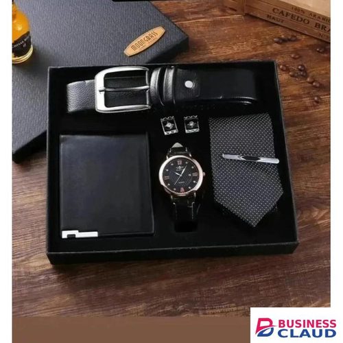Men’s 6-in-1 Gift Set – Quartz Watch, Belt, Wallet, Cufflinks & Tie Clip