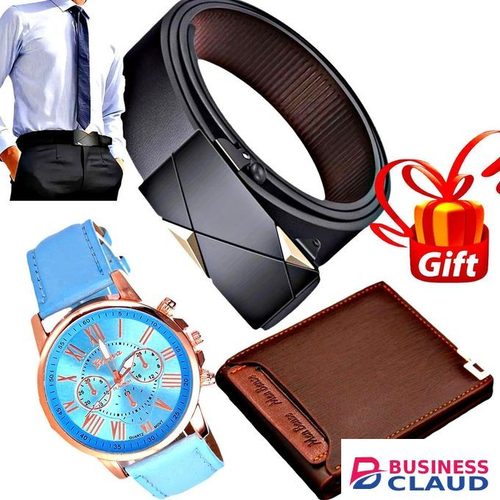 Buckle Leather Belt // Geneva Watch // Leather Wallet