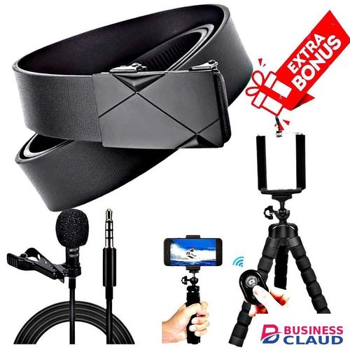 Buckle Leather Belt // Lapel Microphone // Tripod Selfie Stick