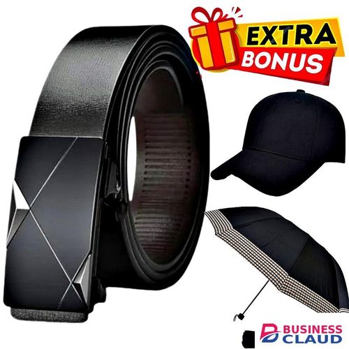 Fashion And Style Buckle Leather Belt, Umbrella & Baseball Cap
