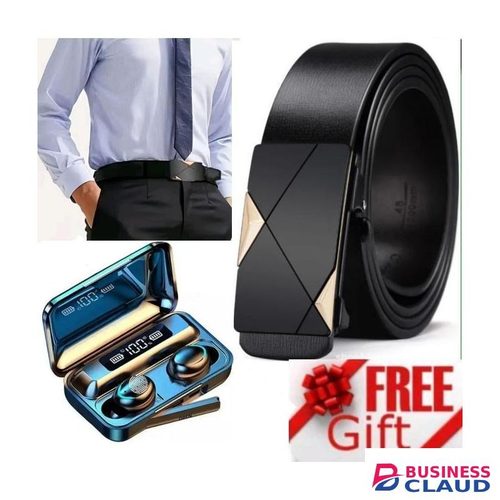 Nest High Quality Mens leather belt + Extra BONUS Bluetooth Wireless Earbuds