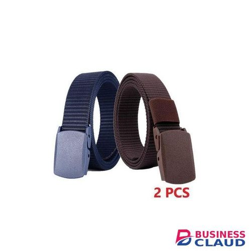 2 PC CANVAS BELT- BLUE & BROWN