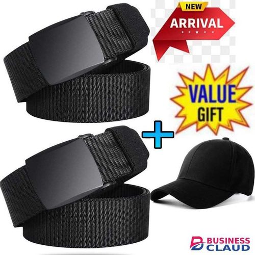 Mens Buckled Comfortable Belts // Men Fabric Adjustable Canvas Belts Tactical belts + Free Baseball Cap