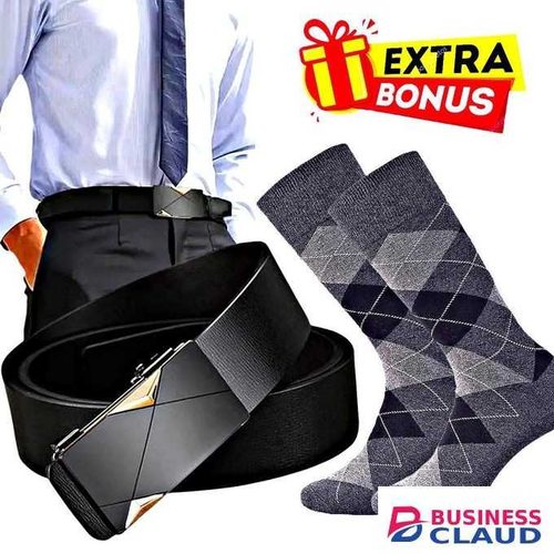 Buckle Leather Belt // 1 pair Socks