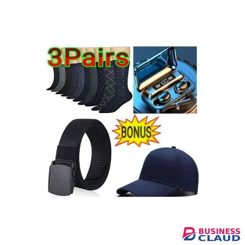 High Quality Adjustable Canvas Belt For Men, Boys + VALUE BONUS 3 Pair of Socks, Cap & F9 Bluetooth Earbuds/In Ear Headphones