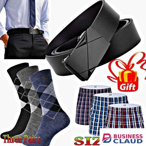 Buckle Leather Belt // 3 Pair Socks // 3 PCs Boxers