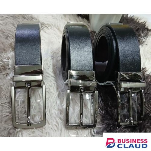 Men’s Black Leather Belt – Classic Metal Pin Buckle Formal Belt
