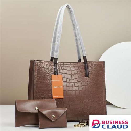 Chic Brown Croc-Embossed 3-in-1 Tote Bag Set: Style
