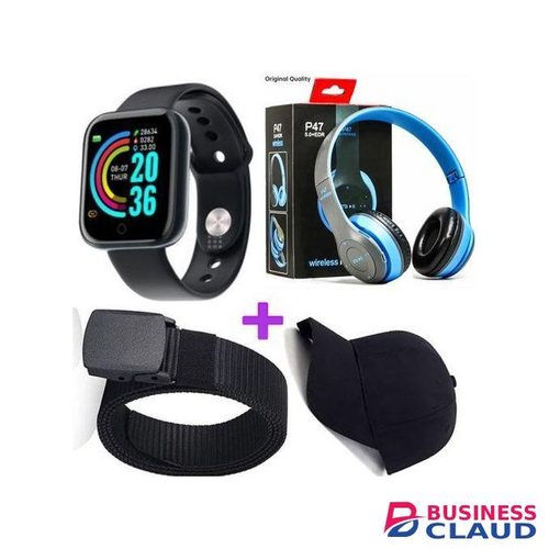 Y68 Watch+ P47 Headphones + Plain Cap + Belt
