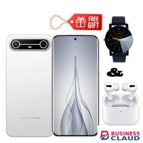 Tecno SPARK Slim, 6.78", 256GB + 8GB (Extended UPTO 16GB), 5160mAh, Slim White + Web Watch & Airpods